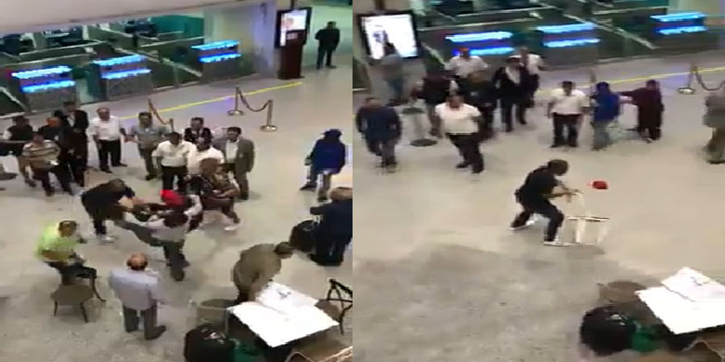 بالفيديو: عنف وتراشق بالكراسي في مطار تونس قرطاج